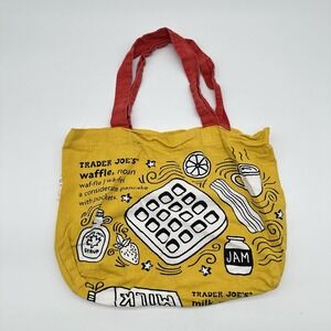 Trader Joes Tote Bag Breakfast Waffle Toast Milk Yellow Grocery Reusable Canvas